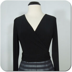 AMERICAN LIVING Dress Cross Front 8 Black Striped Pleated Skirt Long Sleeves